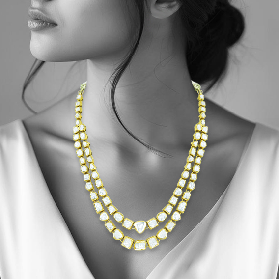 Twin-Line Necklace with Unshaped Polki Diamonds